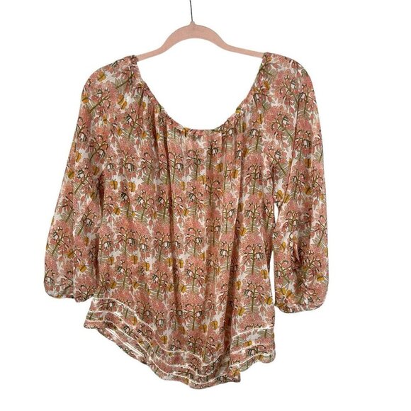Zara Basic Floral‎ Butterfly Blouse Women’s Size Small Pink Boho Peasant crochet - Picture 2 of 8